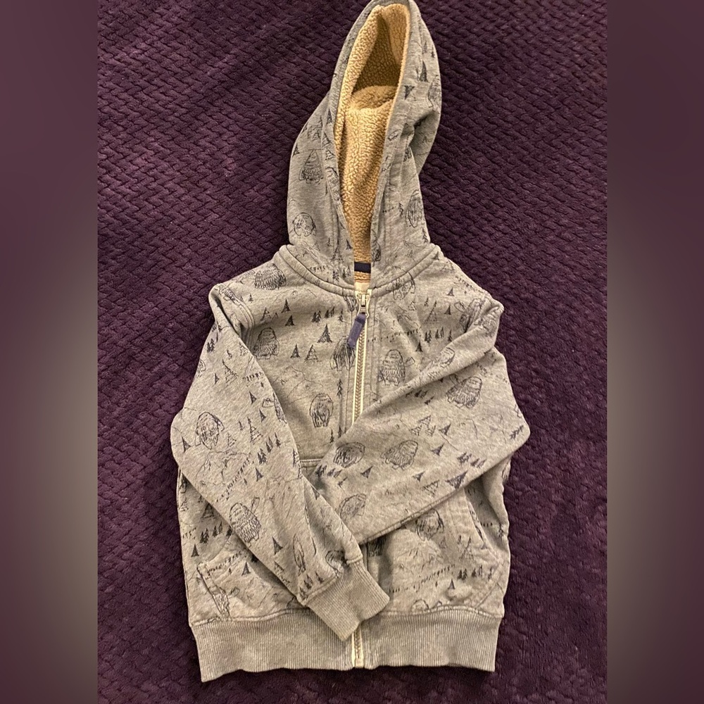 Grey Hanna Andersson Zip Up Sherpa Lined Big Foot Hoodie Size 100 4t